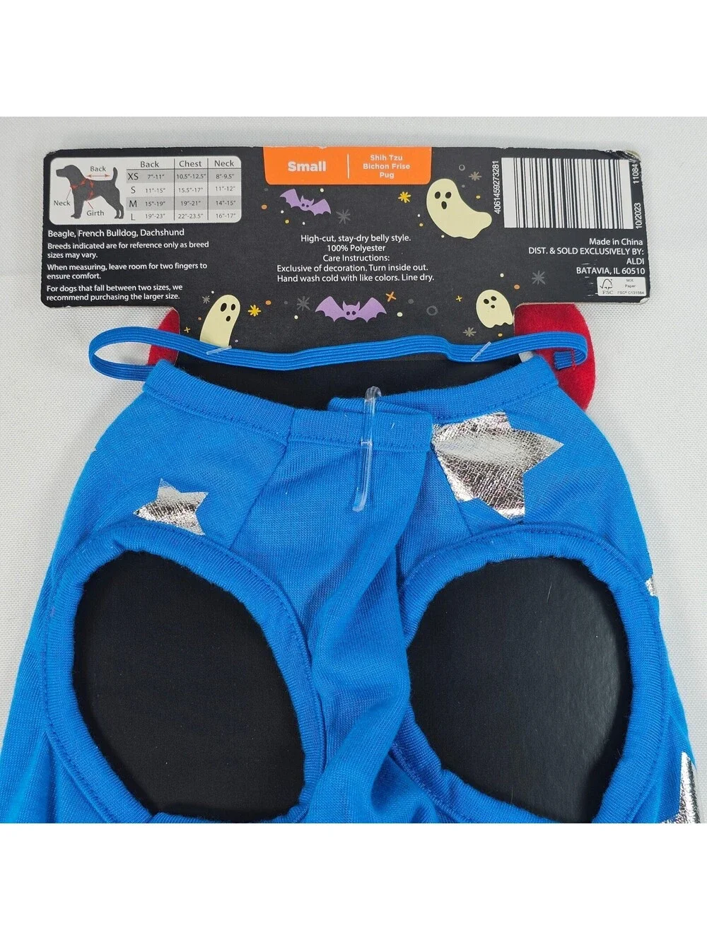 New Pet Hoodie Superhero Costume Blue Silver Stars Red Skirt Mask Small